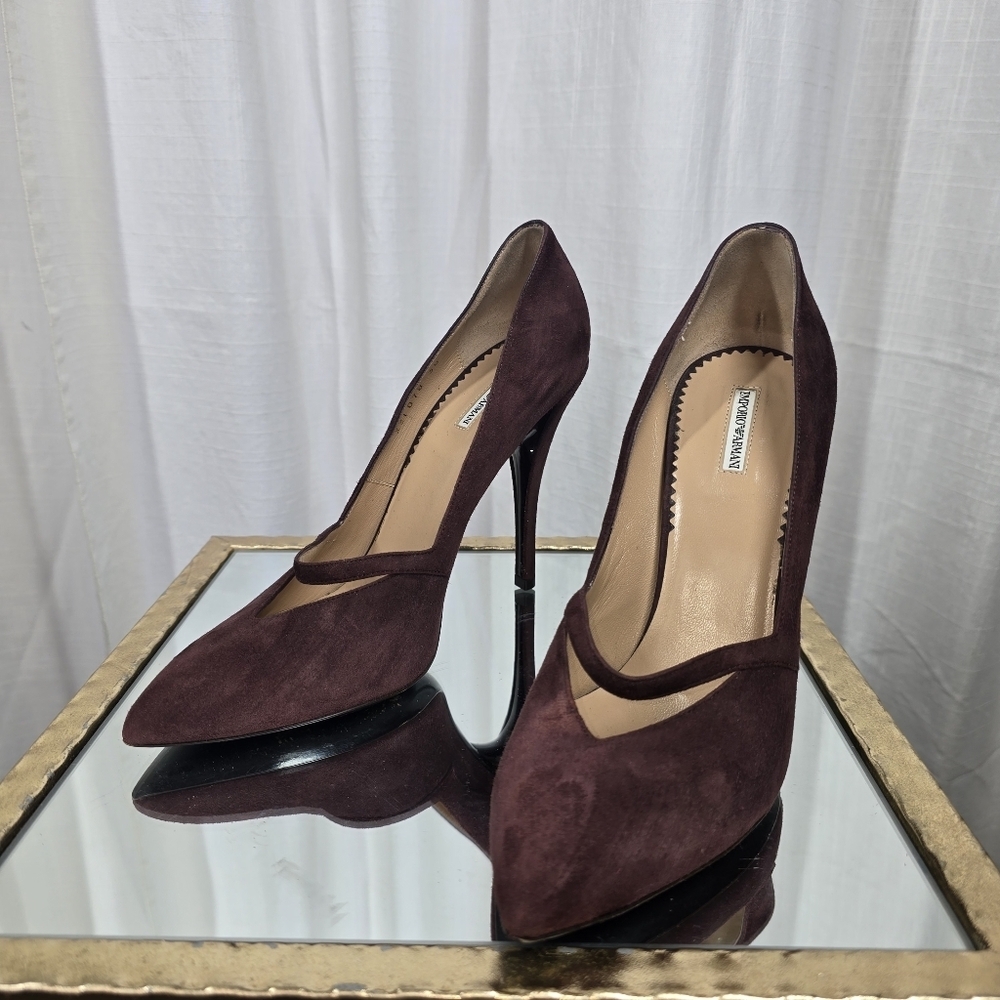 Emporio Armani Burgundy Suede Stiletto Heels - Picture 6 of 16